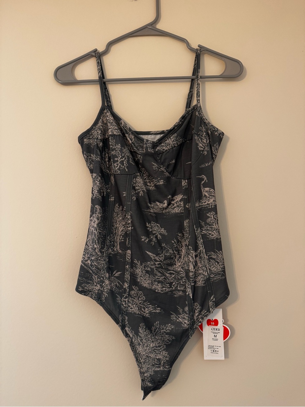 Cider Black Toile-Print Bodysuit Bandeau